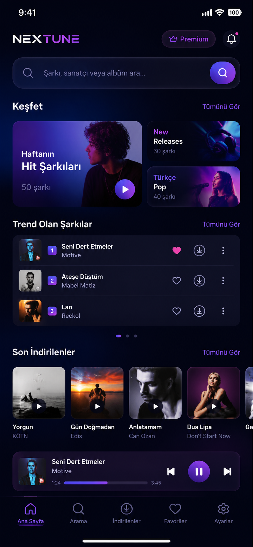 Nextune mobil arayüzü