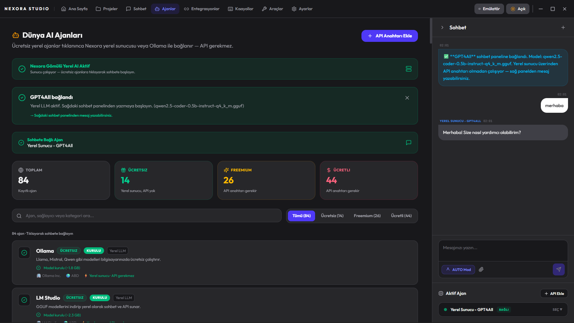 Nexora Studio arayüzü